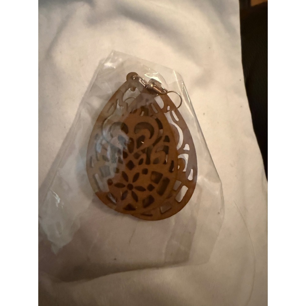 Boho Brown Teardrop Filigree Earrings Laser Cut Floral Brown Statement Jewelry